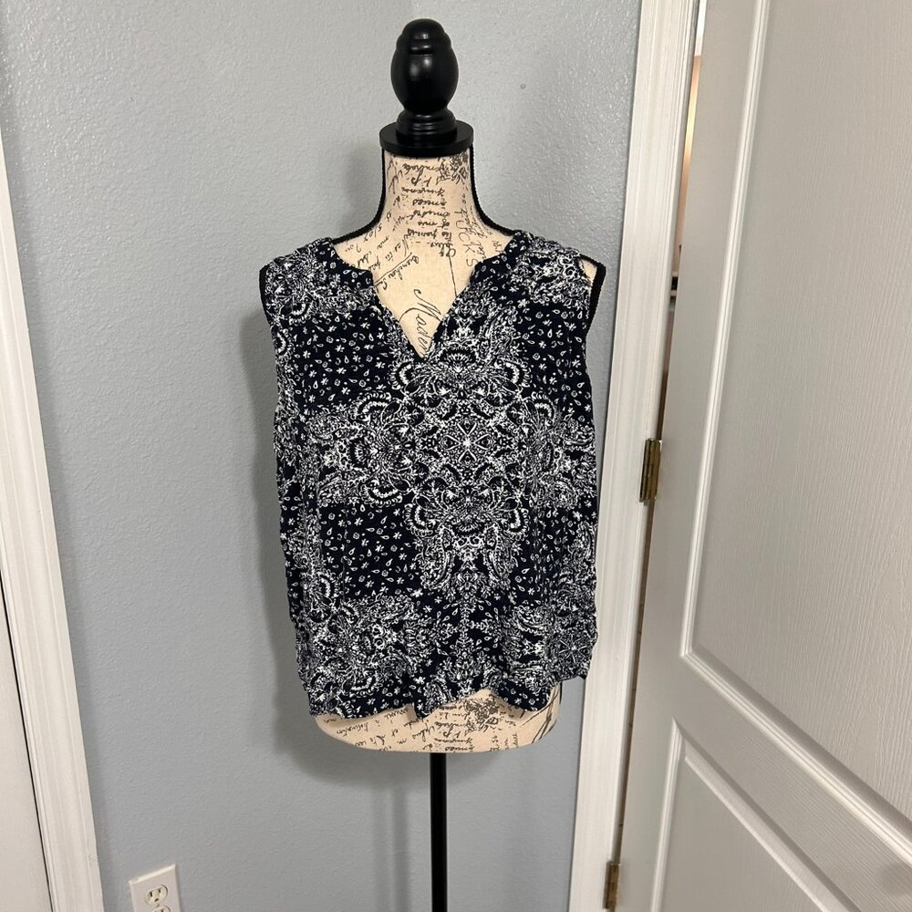 Knox Rose Sleeveless Top Navy & White Print size large